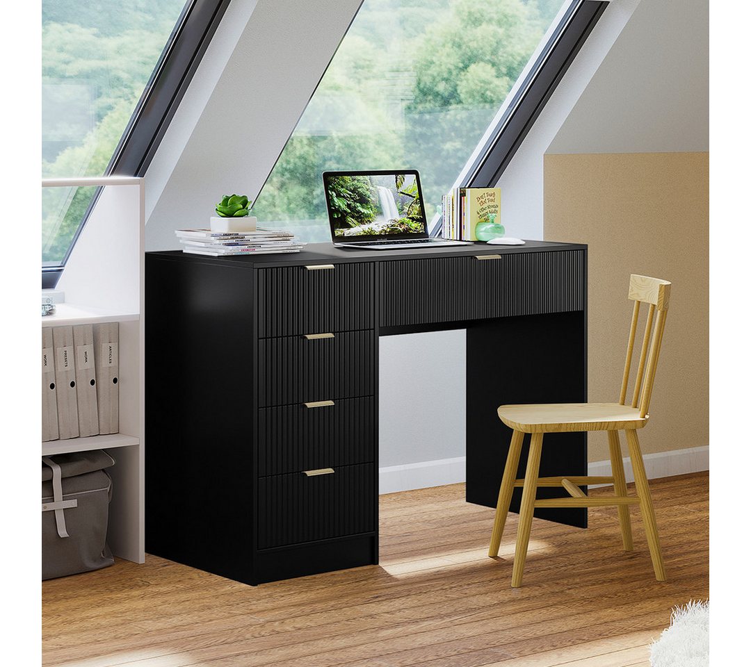 Bellamio Schreibtisch Livny mit 5 Schubladen beidseitig montierbar (mit Griffen, schwarz), 80x53x110 cm, auch verfügbar mit Spiegel von Bellamio