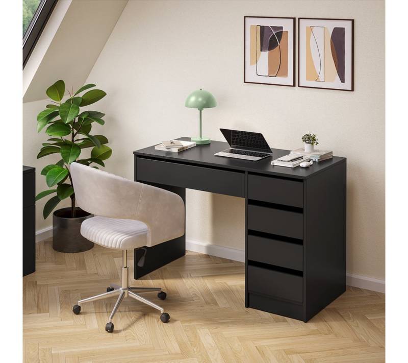 Bellamio Schreibtisch Nore mit Schubladen (schwarz, beidseitig montierbar, 110 cm breit), verfügbar mit 5 oder 9 Schubladen Bellamio Schreibtisch Nore mit Schubladen (schwarz, beidseitig montierbar, 110 cm breit), verfügbar mit 5 oder 9 Schubladen von Bellamio