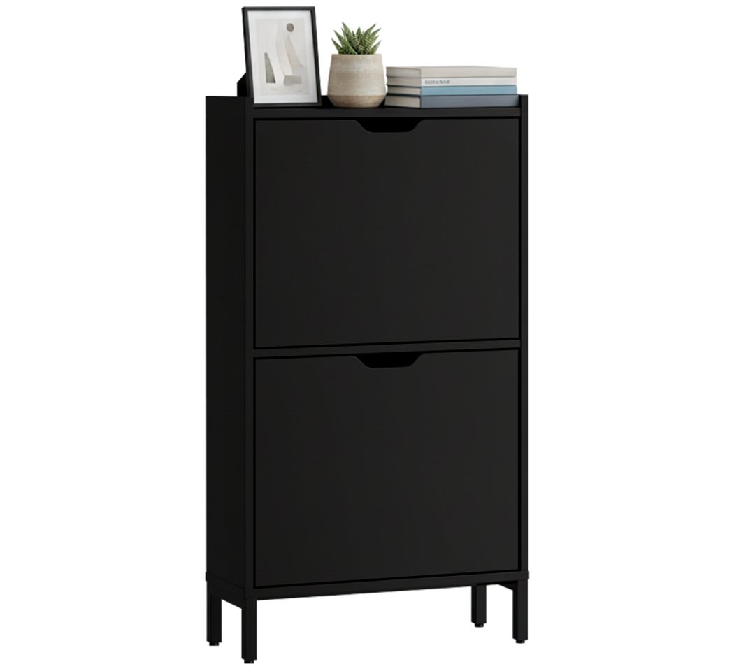 Bellamio Schuhschrank Ceyhan Schuhregal für schmale Flure (19 cm Tiefe) mit 2 Klappfächern) Schuhkipper schwarz, auch verfügbar mit 4 Fächern von Bellamio