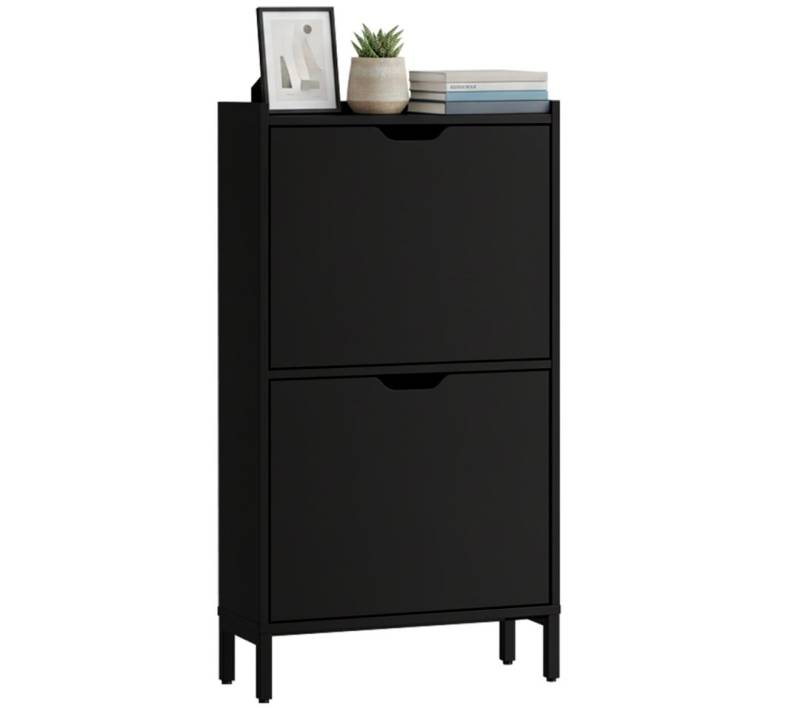 Bellamio Schuhschrank Ceyhan Schuhregal für schmale Flure (19 cm Tiefe) mit 2 Klappfächern) Schuhkipper schwarz, auch verfügbar mit 4 Fächern von Bellamio