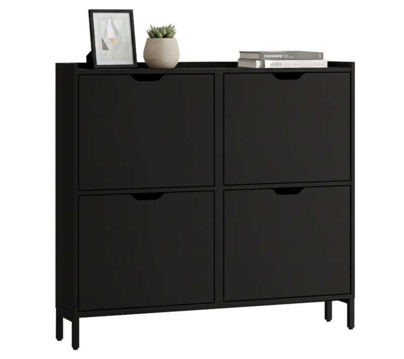 Bellamio Schuhschrank Ceyhan Schuhregal für schmale Flure (19 cm Tiefe) mit 4 Klappfächern) Schuhkipper schwarz, auch verfügbar mit 2 Fächern von Bellamio