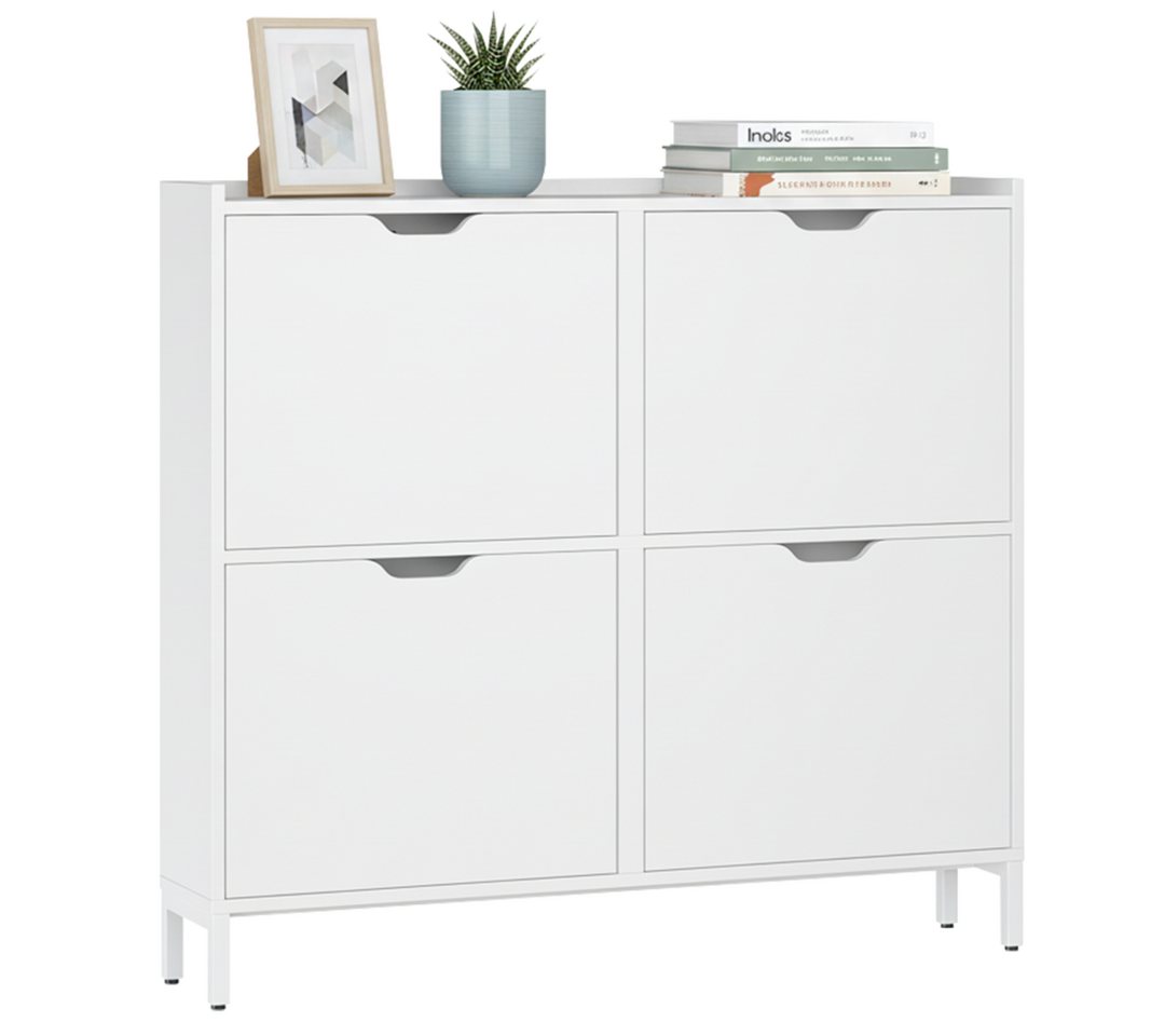 Bellamio Schuhschrank Ceyhan Schuhregal für schmale Flure (19 cm Tiefe) mit 4 Klappfächern) Schuhkipper weiß, auch verfügbar mit 2 Fächern von Bellamio