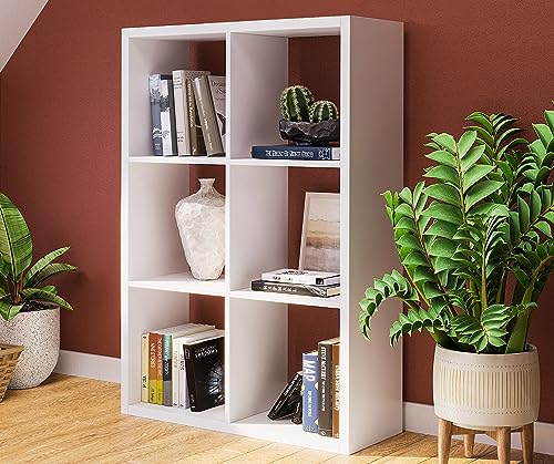 Bellamio Standregal Aras 2x3 Bücherregal mit 6 Fächern, Aktenregal Würfelregal Raumteiler Regal aus Holz in weiß, 100 x 30 x 67 cm von Bellamio