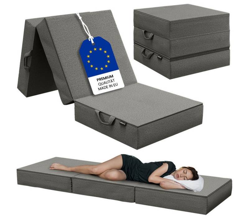 Klappmatratze Lomme, Bellamio, 15 cm hoch, (Gästematratze mit Tragegriffen, abnehmbarer Bezug), 3-fach faltbar, Härtegrad H3, hellgrau von Bellamio