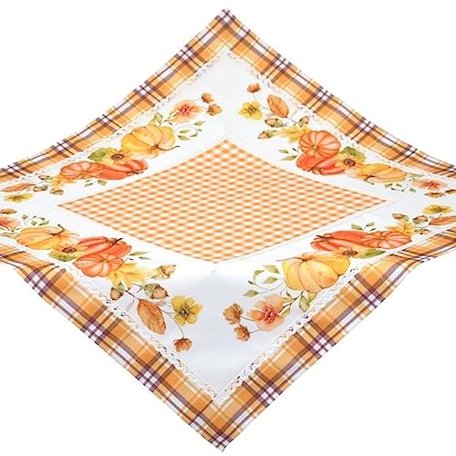 Bellanda Tischdecke Halloween Mitteldecke Herbst Kürbis Blätter Sonnenblume Spitze Pflegeleicht Tischdeko Eckig 100% Polyester (85 x 85 cm), Weiß, Gelb, Orange, Grün, Bunt von Bellanda