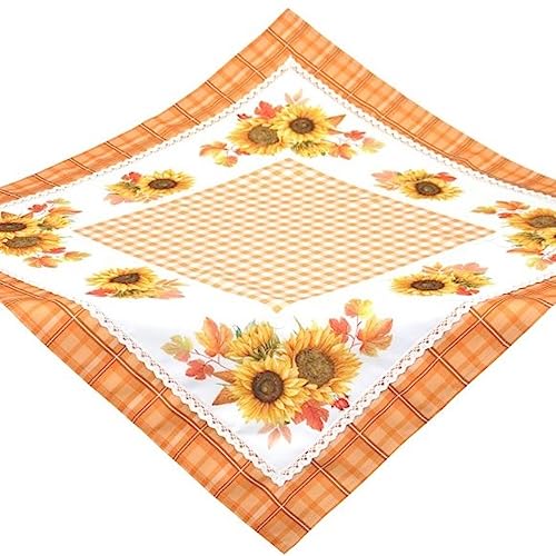 Tischdecke Herbst Mitteldecke Sonnenblume Blätter Spitze Pflegeleicht Tischdeko Eckig 100% Polyester (110 x 110 cm) von Bellanda