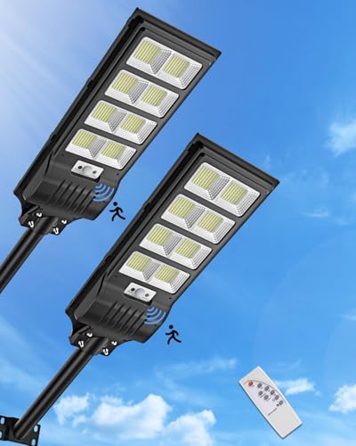 Bellanny 400W Solar Straßenlaterne, 6500K LED Strahler mit Bewegungsmelder Sensor, 2 Stück Solarlampen Straßenleuchte Wandleuchte Wegeleuchte Außen-Sicherheitsbeleuchtung für Garten Hof Garage Straßen von Bellanny