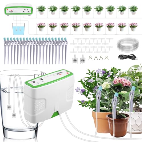 Bellanny Gartenbewässerungssystem | WiFi App Tropfbewässerung Set | Automatische Gartenbewässerung, Pflanzen-wassersparenden Bewässerung System mit Doppelpumpe für Garten Balkon Gewächshaus(20Tropfer) von Bellanny