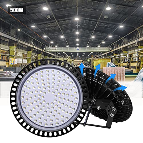 Bellanny LED Strahler 500W 50000LM Hallenstrahler LED UFO Industrielampe, 6500K Kaltweiß LED Werkstatt Deckenleuchte Werkstattlampe Hallenleuchte Industrial LED High Bay Licht für Fabriken Läger Hof von Bellanny