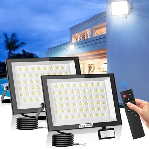Bellanny LED Strahler mit Bewegungsmelder Außen 150W 15000 Lumen Fluter Flutlicht - 2er 6500K 180°Erfassungsbereich Scheinwerfer mit Fernbedienung IP66 Wasserdicht Außenstrahler für Garten Hof Garage von Bellanny
