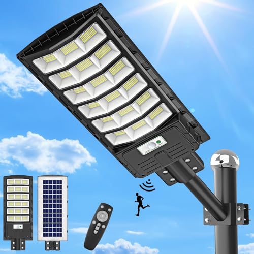 Bellanny 600W Straßenlaterne Solar Wegeleuchte, 594LEDs Solarlampe mit Bewegungsmelder, 6500K Wandleuchten mit Fernbedienung - IP65 Straßenlampe Außen Sicherheitsleuchte für Garten Garage Hof von Bellanny