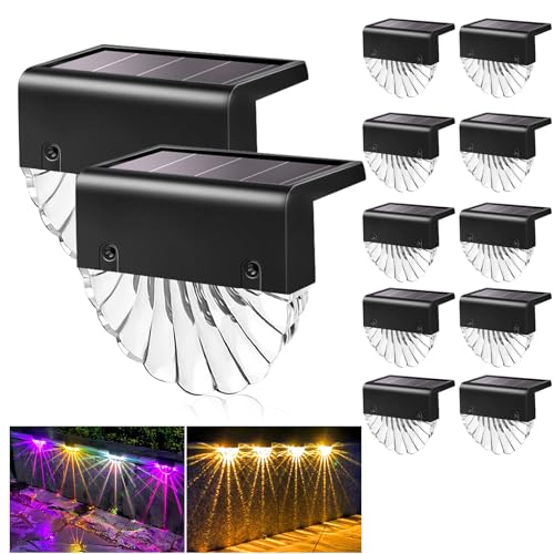 Bellanny Solarlampen für Außen, 12 Stück Solarleuchten Garten Dekoration Beleuchtung, 2 Modi LED Warmweiß/Farbwechselnde twinkly Treppenlicht, Wasserdicht Solar Lampe für Treppe Terrassen Wege Zaun von Bellanny