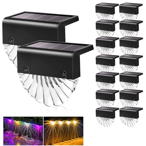 Bellanny Solarlampen für Außen, 16 Stück Solarleuchten Garten Dekoration Beleuchtung, 2 Modi LED Warmweiß/Farbwechselnde twinkly Treppenlicht, Wasserdicht Solar Lampe für Treppe Terrassen Wege Zaun von Bellanny