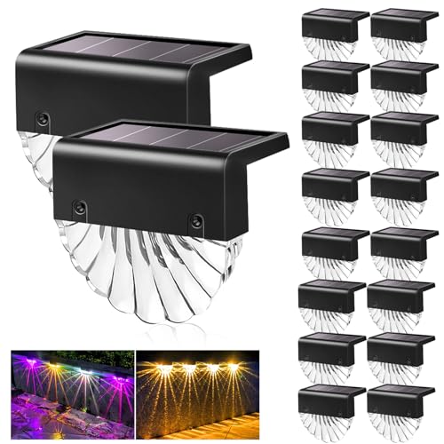 Bellanny Solarlampen für Außen, 18 Stück Solarleuchten Garten Dekoration Beleuchtung, 2 Modi LED Warmweiß/Farbwechselnde twinkly Treppenlicht, Wasserdicht Solar Lampe für Treppe Terrassen Wege Zaun von Bellanny