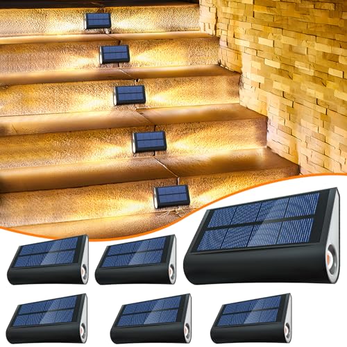 Bellanny Solarlampen für Außen, 6 Stück Solarleuchten Garten Dekoration Beleuchtung, 3000K Warmweiß Solarlicht Treppenlicht, Wetterfest Solar Lampe Outodoor für Treppen Terrassen Wege Zaun Stufen Wand von Bellanny