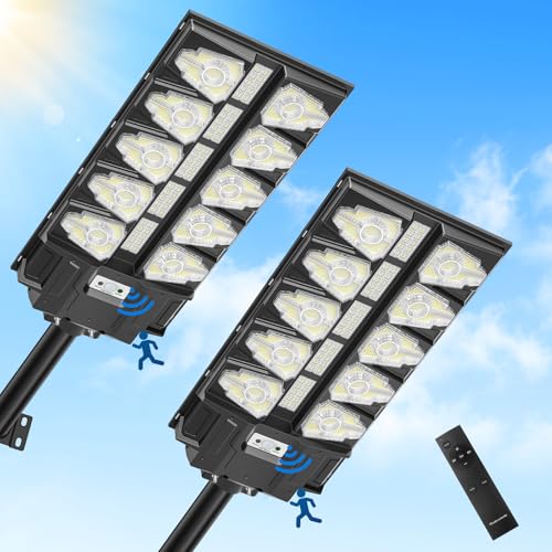 Bellanny Straßenlaterne | Sicherheitsleuchte | Aussenleuchte mit Bewegungsmelder - 2000W 6500K IP65 Solar Strassenlampe für Garten Garage Haustüren Wege Wand, 2 Stück von Bellanny