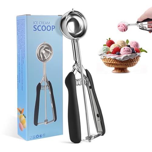 Bellanova 304 Eisportionierer Edelstahl mit 5cm Schaufelkopf, Eiskugelportionierer mit Auslöser, schwarzer Griff, geeignet für Desserts, Teig und Melonenkugeln Cookie Scoop (Schwarz) von Bellanova