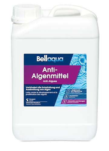 Bellaqua Anti-Algenmittel 3 L - Algizid flüssig, verhindert Algen im Pool - schaumfrei, geeignet für Gegenstromanlagen - Poolchemie, Wasserpflege, Wasserreinigung von Bellaqua