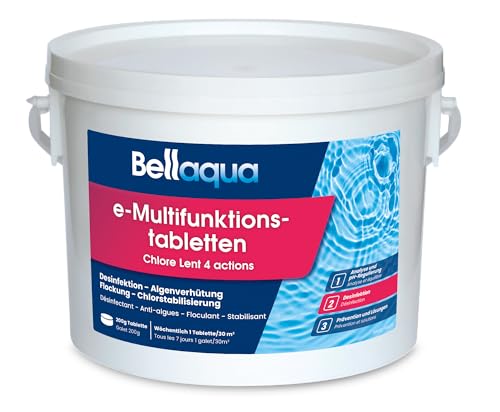 Bellaqua e-Chlor-Multifunktionstabletten 200 g (3 kg) Chlor Tabletten Multitabs für Desinfektion, Algenverhütung, Flockung, Chlorstabilisierung von Bellaqua
