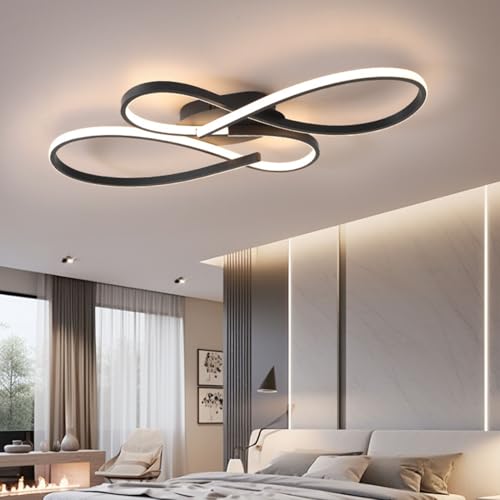 Deckenleuchte LED Wohnzimmerlampe Schwarz LED Deckenleuchte Dimmbar Deckenlampe mit Fernbedienung Modern Design LED Deckenbeleuchtung für Schlafzimmer Kinderzimmer Esszimmer Lampen (Schwarz, 80 cm) von Bellastein