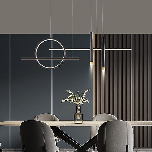 Bellastein Dimmbare LED Pendelleuchte, Moderne Hängeleuchte, mit Fernbedienung Pendellampe höhenverstellbar Kronleuchter für Wohnzimmer Esstisch Esszimmer Büro Lampe (L120cm, Schwarz) von Bellastein