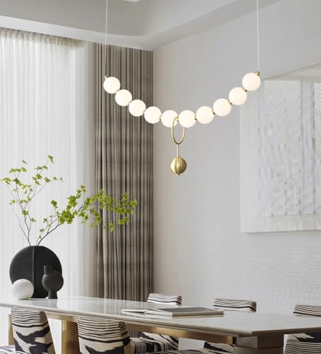 Bellastein Kreative Perlenkette Kronleuchter Dining Pendelleuchte Nordic Wohnzimmer Hängeleuchte Alle Kupfer Pendellampe Restaurant Hängelampe Acryllampe pendellampe weiß (B:100cm 10-Kugeln) von Bellastein