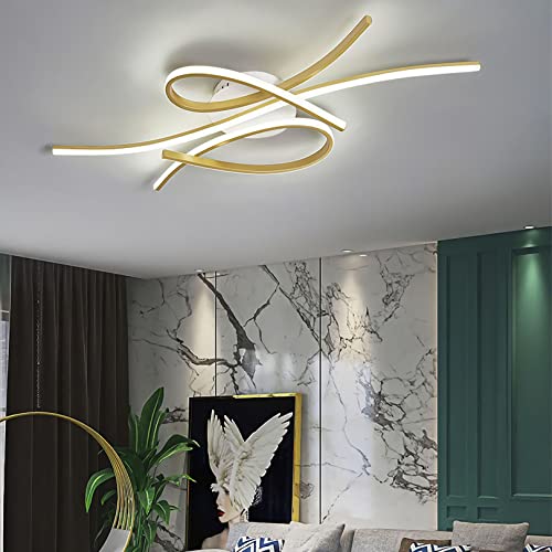 Bellastein LED Deckenleuchte Dimmbar Deckenlampe Modern Wohnzimmerlampe Schlafzimmerlampe Decke mit Fernbedienung Innen Design Deckenbeleuchtung für Wohnzimmer Küche Arbeitszimmer Büro (Gold, 100CM) von Bellastein