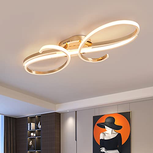 Bellastein LED Design Deckenlampe Modern Wohnzimmer Pendelleuchte Dimmbar Esszimmer Hängelampe Metall Chrom Deckenleuchte für Esszimmer Schlafzimmer Wohnzimmer (Gold, ‎L100cm) von Bellastein