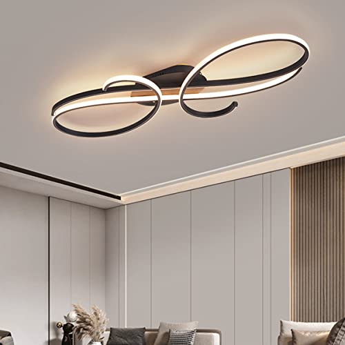 Bellastein LED Design Deckenlampe Modern Wohnzimmer Pendelleuchte Dimmbar Esszimmer Hängelampe Metall Chrom Deckenleuchte für Esszimmer Schlafzimmer Wohnzimmer (Schwarz, ‎L60cm) von Bellastein