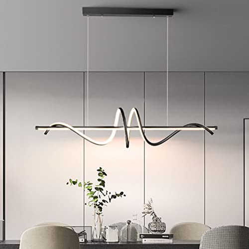 Bellastein LED Esstisch Pendelleuchte Modernes Spirale Design Hängeleuchte Dimmbare LED Kronleuchter mit Fernbedienung Deckenleuchten für Esszimmer Arbeitszimmer Wohnzimmer (Schwarz, L120cm/68W) von Bellastein