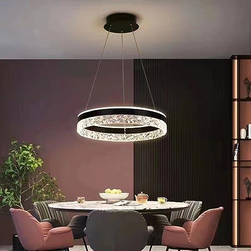 Bellastein LED Hängeleuchte Neuer moderner High-End Restaurant Pendelleuchte Ring Kronleuchter mit Kristallform Acryl Dimmbar Fernbedienung Einstellbares Rundes Deckenlampe (Schwarz) von Bellastein