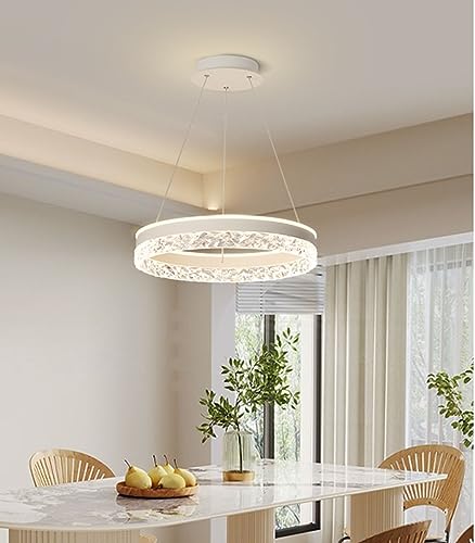 Bellastein LED Hängeleuchte Neuer moderner High-End Restaurant Pendelleuchte Ring Kronleuchter mit Kristallform Acryl Dimmbar Fernbedienung Einstellbares Rundes Deckenlampe (Weiß) von Bellastein