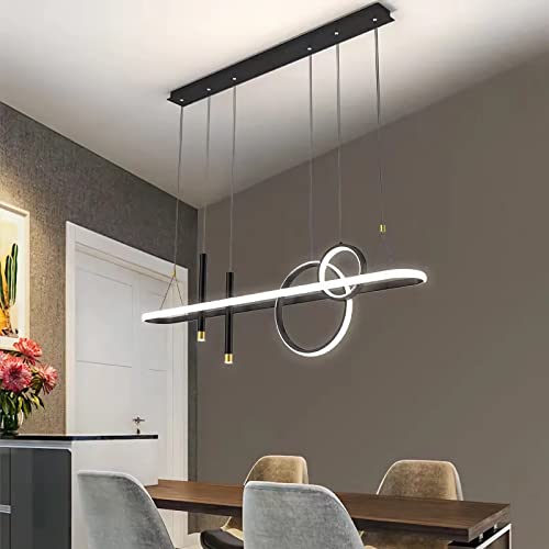 Bellastein LED Hängeleuchte esstisch Pendelleuchte dimmbare Hängeleuchte Esstischlampe mit Fernbedienung höhenverstellbar Kronleuchter für büro esszimmer Wohnzimmer Küche Leuchte (Schwarz, L100cm) von Bellastein