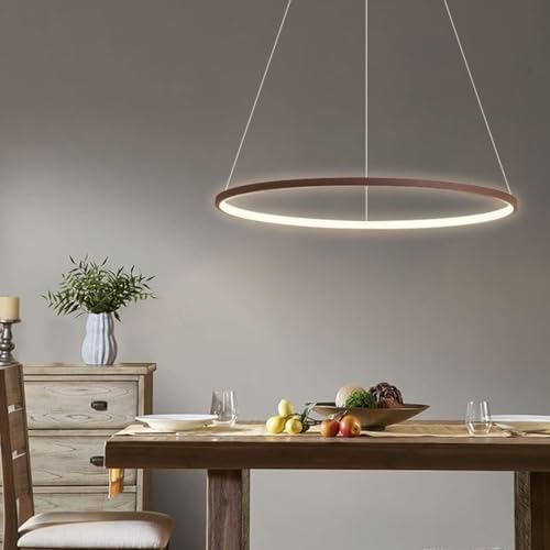 Bellastein LED Modern Rund Pendelleuchte Dimmbar mit Fernbedienung Hängelampe Höhenverstellbar Deckenleuchte Esstisch Kronleuchter für Wohnzimmer Esszimmer Arbeitszimmer office (Braun, L40cm) von Bellastein