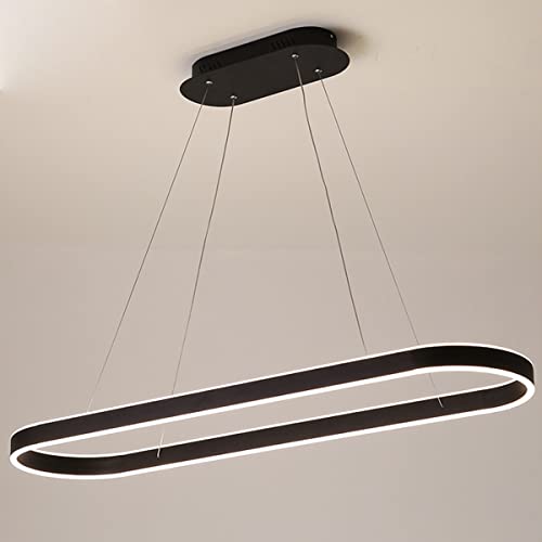 Bellastein LED Moderne Esstisch Pendelleuchte Dimmbar mit Fernbedienung Wohnzimmer Esszimmer Deko Hängeleuchte Oval Höhenverstellbare Hängeleuchte Memory Funktion Deckenlampe (Schwarz, L100cm) von Bellastein