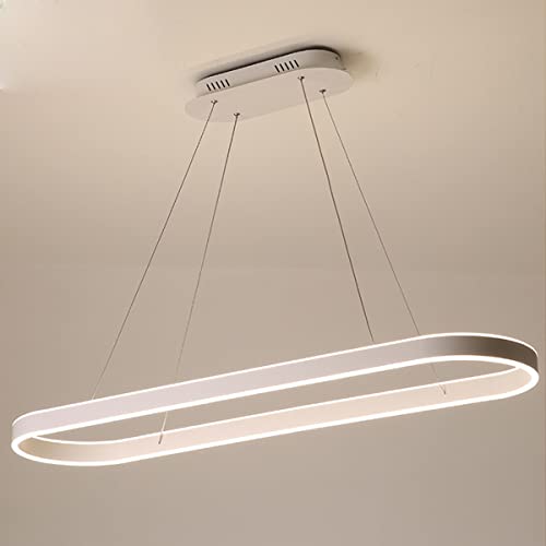 Bellastein LED Moderne Esstisch Pendelleuchte Dimmbar mit Fernbedienung Wohnzimmer Esszimmer Deko Hängeleuchte Oval Höhenverstellbare Hängeleuchte Memory Funktion Deckenlampe (Weiß, L120cm) von Bellastein