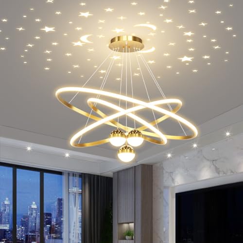 Bellastein LED Pendelleuchte Chic Ring Design Kronleuchtert Dimmbare Hängelampe moderner Deckenleuchter Modernes Hängeleuchte for Esszimmer Wohnzimmer Büro Küche Deckenleuchten (Gold, 30+40+60cm) von Bellastein