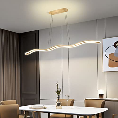 Bellastein LED Pendelleuchte Esstisch Dimmbar Esszimmer Hängelampe Moderne Pendelleuchte mit Fernbedienung im Spiraldesign Höhenverstellbarer Kronleuchter für Wohnzimmer Büro (Gold, L120cm) von Bellastein