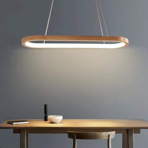 Bellastein LED Pendelleuchte Esstisch Einfachheit Restaurant-Bar,Kronleuchter Büroraum, Teeraum, Massivholz-Leuchten Rund Ring-Hängeleuchte (90cm) von Bellastein