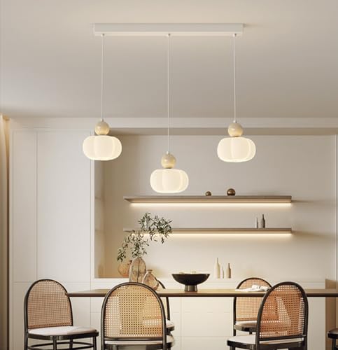 Bellastein LED Pendelleuchte Esstisch Hängeleuchte Creme-Stil drei köpfige Kürbisform Kronleuchter Rund Ring-Pendelleuchte Moderne LED-Hängeleuchte (3-Kopf lange Scheibe 【 60CM 】) von Bellastein
