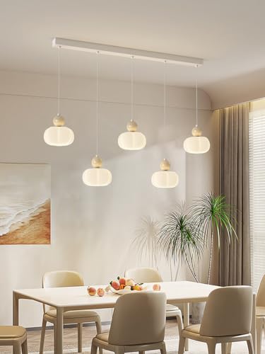 Bellastein LED Pendelleuchte Esstisch Hängeleuchte Creme-Stil drei köpfige Kürbisform Kronleuchter Rund Ring-Pendelleuchte Moderne LED-Hängeleuchte (5-Kopf lange Scheibe 【 90CM 】) von Bellastein