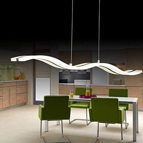 Bellastein LED Pendelleuchte Esstisch Kronleuchter Dimmbar mit Fernbedienung Weiß Deckenlampe Wave Moderne Leuchte Höhenverstellbare Büroleuchte Arbeitszimmer Wohnzimmer Hängeleuchte (L975cm/36W) von Bellastein