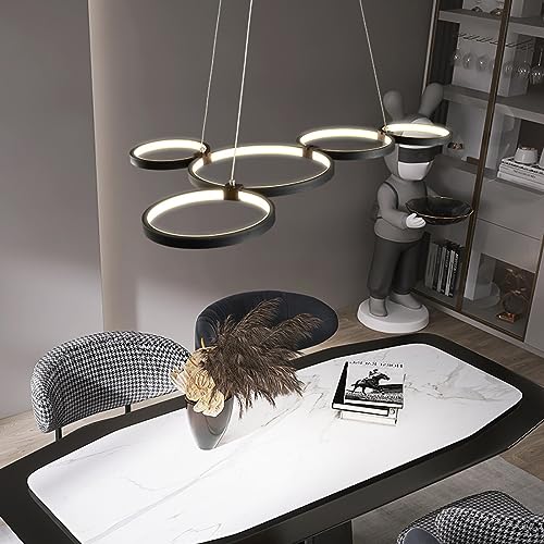 Bellastein LED Pendelleuchte Esstisch Moderne LED-Hängeleuchte restaurant bar Rund Ring-Pendelleuchte pendellampe schwarz household lightingfixturecircular ring Kronleuchter (5-heads100*58cm) von Bellastein