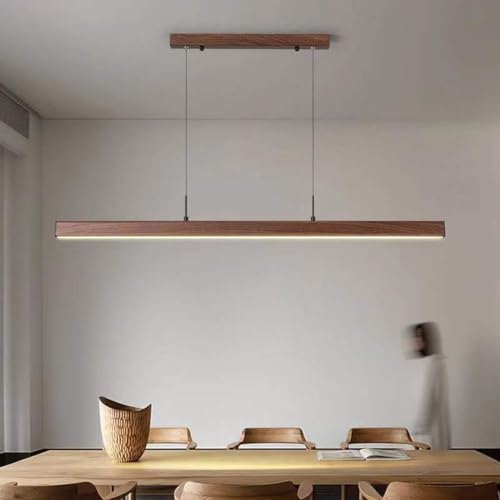 Bellastein LED Pendelleuchte Esstisch hölzerne Kronleuchter Vollspektrum Büro Rezeption Bar LED Hängeleuchte ein Wort Esszimmer Pendellampe (Walnussholz Farbe (vollständiges Spektrum), 100cm) von Bellastein