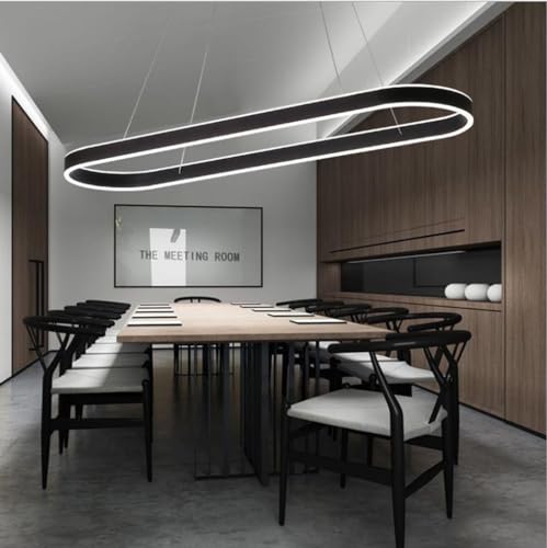 Bellastein LED Pendelleuchte Esstisch stimmungsvoller Büro- und Konferenzraum Hängeleuchte Studio-Kronleuchter, ovaler Bartresen, rechteckiger heller Luxus Rund Ring-pendellampe (schwarz, 120cm) von Bellastein