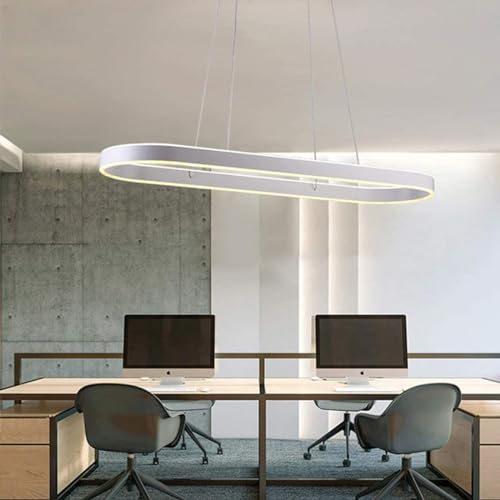 Bellastein LED Pendelleuchte Esstisch stimmungsvoller Büro- und Konferenzraum Hängeleuchte Studio-Kronleuchter, ovaler Bartresen, rechteckiger heller Luxus Rund Ring-pendellampe (weiß, 120cm) von Bellastein