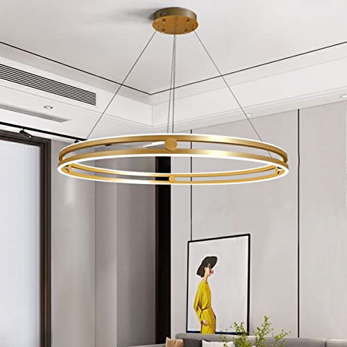 Bellastein LED Pendelleuchte Esszimmer Metall ring Kronleuchter Höhenverstellbar Wohnzimmerlamp Dimmbar mit Fernbedienung Hängeleuchte Esstisch Pendellampe Acryl Hängelampe Küchen (Gold, L60cm/72W) von Bellastein