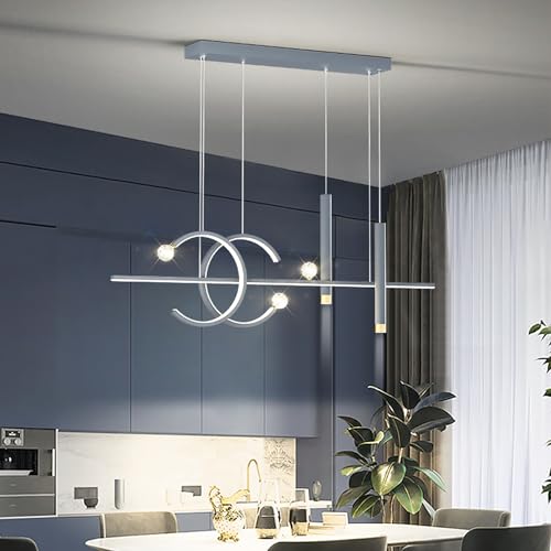 Bellastein LED Pendelleuchte Esszimmer Modern Kreative Pendant Leuchten LED Schwarz Pendellampe Esszimmerlampe Kronleuchter Dimmbar Hängeleuchte Wohnzimmer Küche Büro Hängend Leuchte (Grau, L100cm) von Bellastein