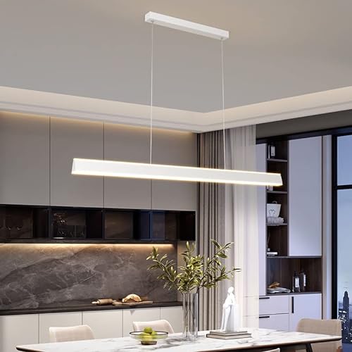 Bellastein LED Pendelleuchte esstisch Hängeleuchte Moderne Linear design wohnzimmer Kronleuchter dimmbar(3000K-6000K) mit den Fernbedienung Höhenverstellbar Deckenlampe (Weiß, L150cm) von Bellastein