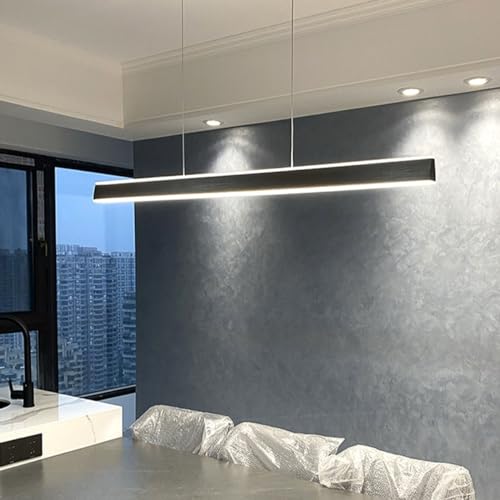 Bellastein LED Pendelleuchte esstisch Hängeleuchte Moderne Linear design wohnzimmer Kronleuchter dimmbar(3000K-6000K) mit den Fernbedienung Höhenverstellbar Deckenlampe (schwarz, L150cm) von Bellastein